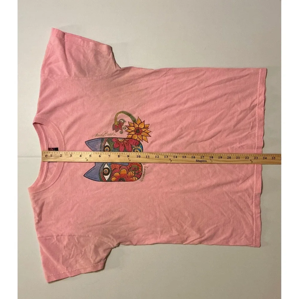 VTG USA Made 90s Laurel Burch Blossoming Feline Pink T-Shirt Womens Art Cat M - Picture 2 of 7